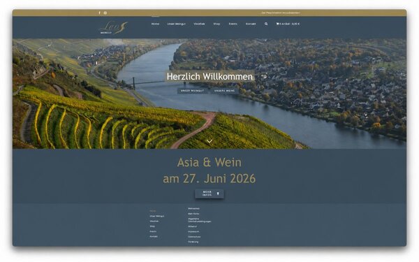 Website des Weinguts Leo's mit Weinshop und Eventbereich